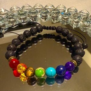 Chakra Natural Stone Beads Adjustable Bracelet 
Black Lava Boho Hipster Reiki